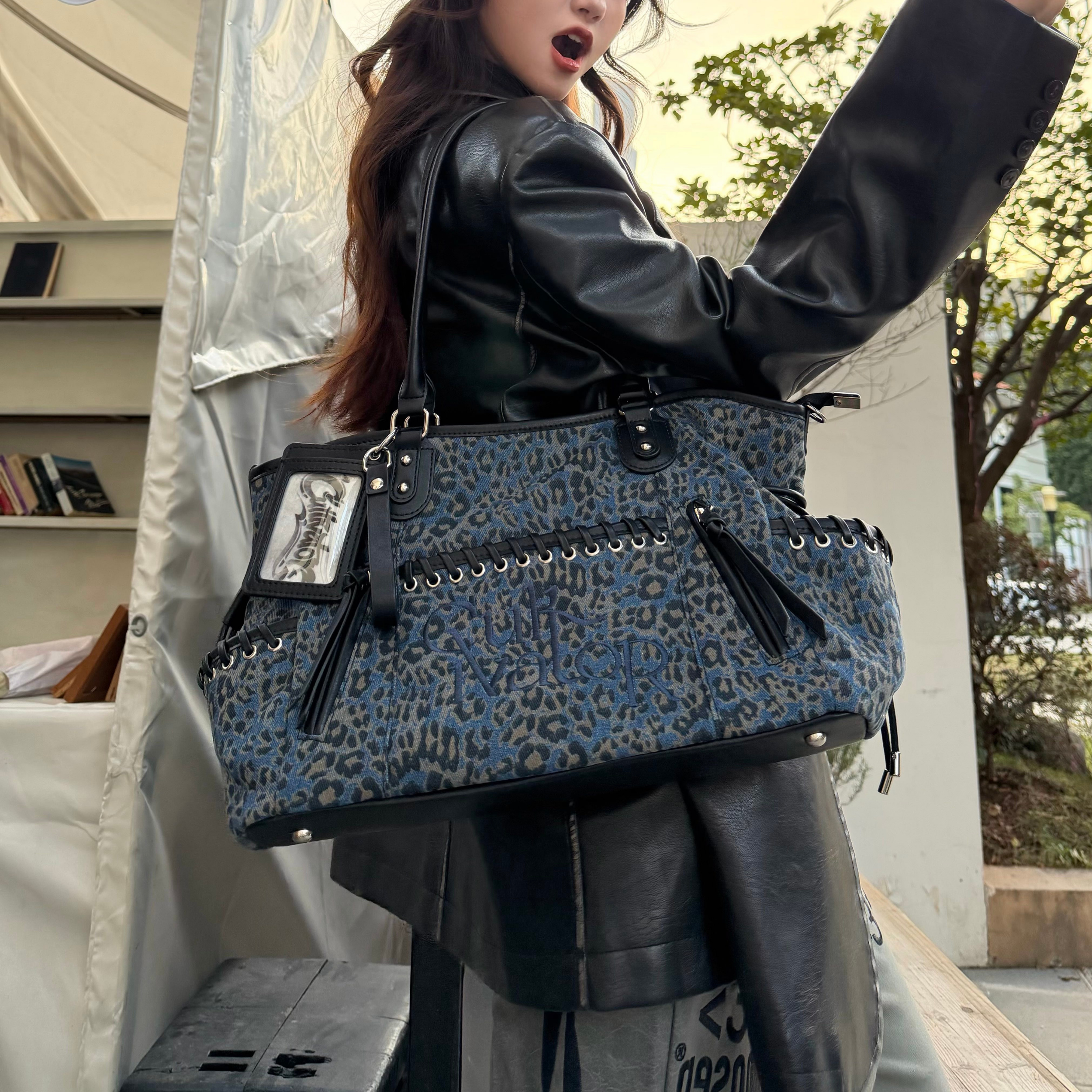 Cultivator Original Niche Sexy Leopard-Print Denim Çanta