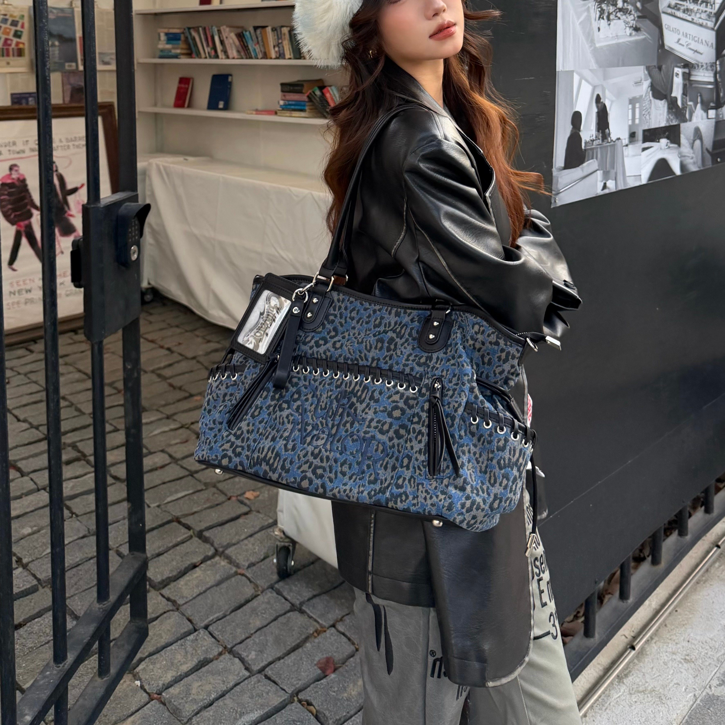 Cultivator Original Niche Sexy Leopard-Print Denim Çanta