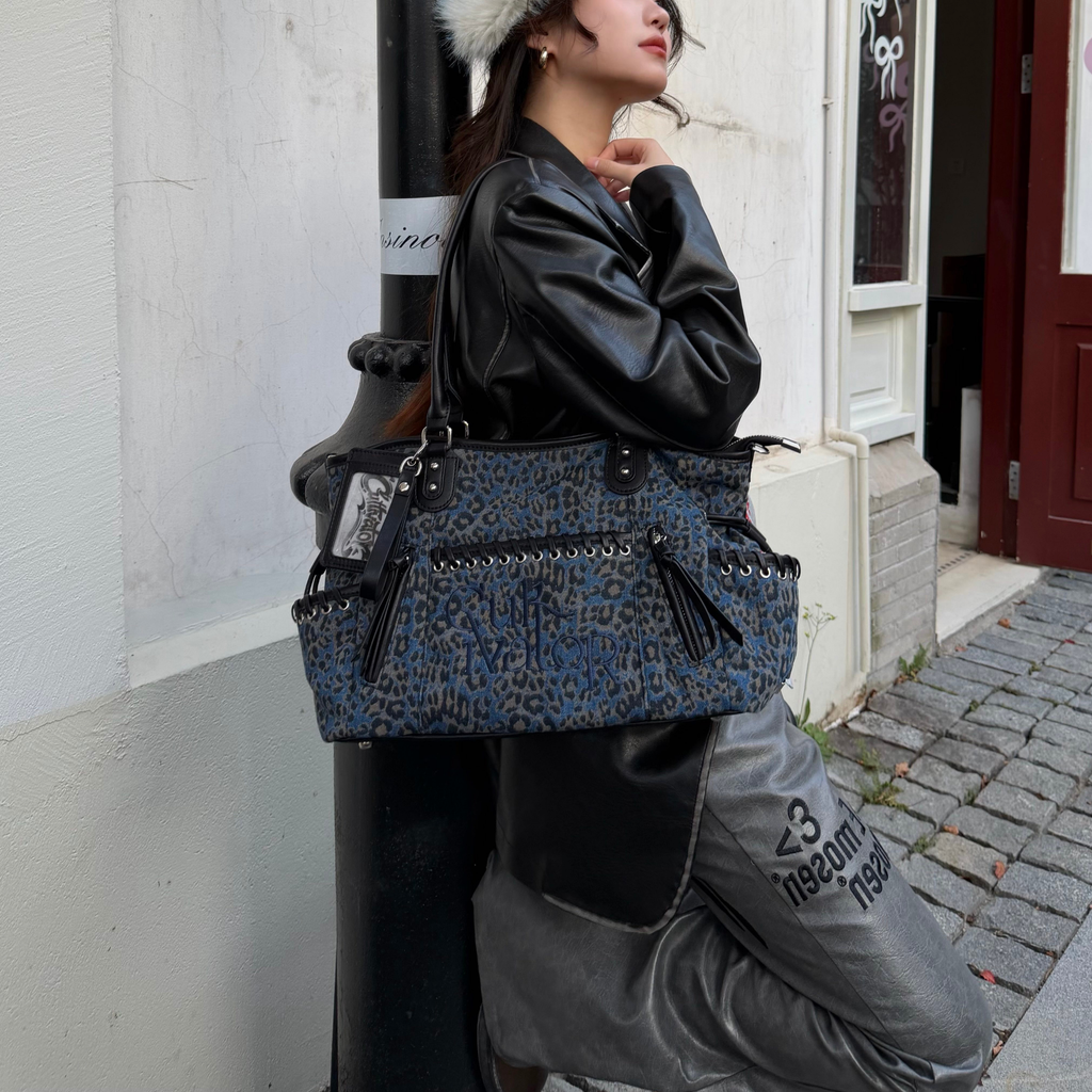 Cultivator Original Niche Sexy Leopard-Print Denim Çanta